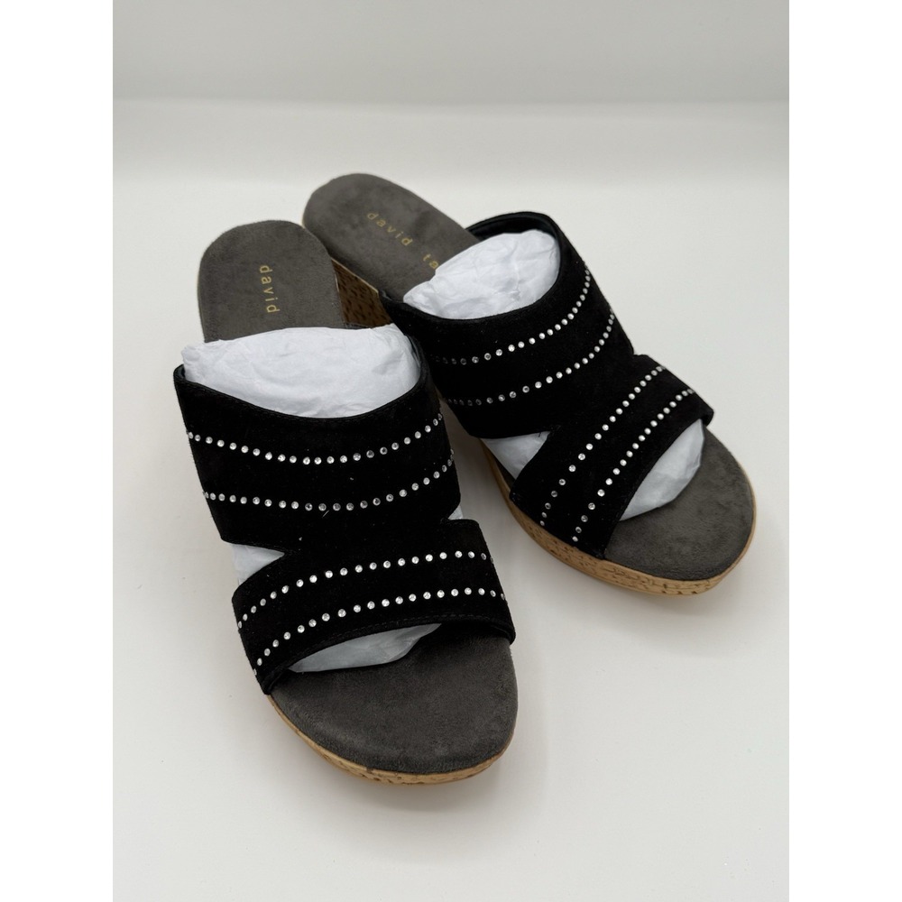 David Tate Amazing wedge sandal black suede cork-inspired sole‎ Women's 9.5 NWB